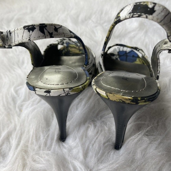 Apt 9 Womens 7M White Blue Green Floral Open Toe Pumps Watercolor Career Work - Picture 6 of 13